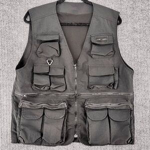 Utility Vest Multi Pocket Tactical Techwear Gorpcore Black Zip Large